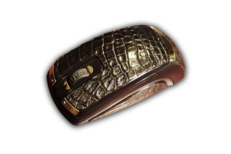 Luxury Gold Mouse Ferrari Genuine Leather, 18+ Carat Gold 777, Inlaid Blue Diamonds, Crocodile Skin