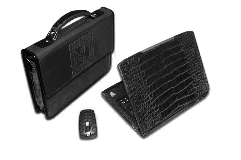 MJ - Laptop Platinum 950 Single-Copy. Gray Glossy Ostrich & Varanus Lizard. Magnification Mouse, Case, Bag...