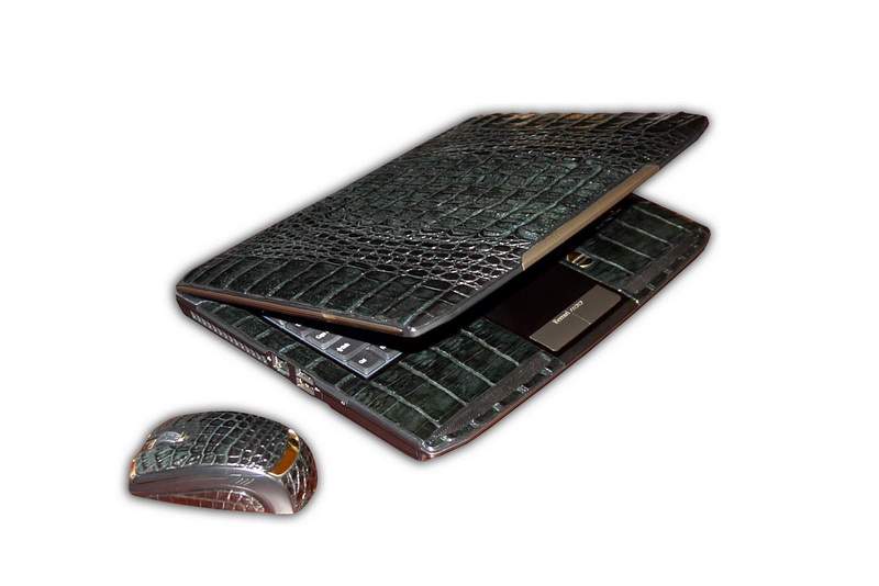 Laptop Ferrari Emerald Leather 777 Gold Edition with Crocodile Skin Mouse